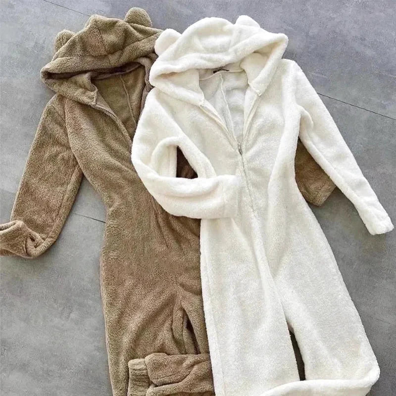 Combinaison pyjama polaire à capuche lapin pour femme - Pyjama D'Or